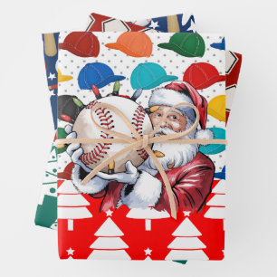 Baseball Christmas themed with Santa Claus Wrapping Paper Sheets