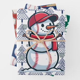 Baseball Christmas themed with Snowman Wrapping Paper Sheets