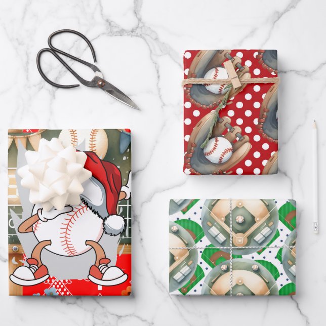 Baseball Christmas themed with Snowman Wrapping Paper Sheets (Front)