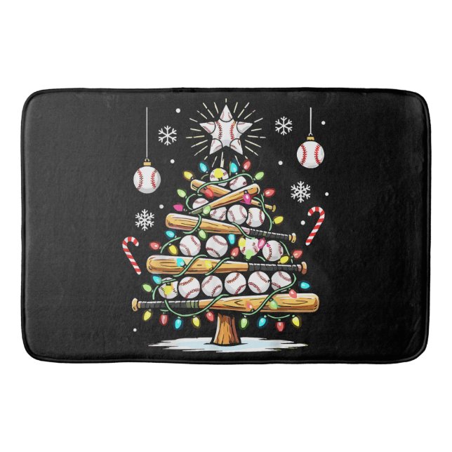 Baseball Christmas Tree Bath Mat (Front)