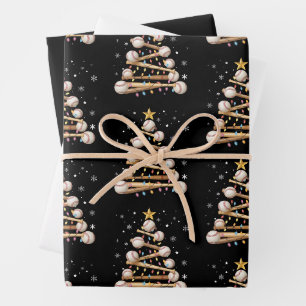 Baseball Christmas Tree Light Xmas Sports Lover Wrapping Paper Sheets