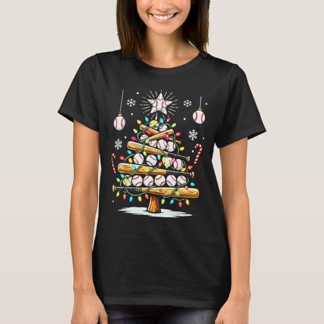 Baseball Christmas Tree Lights  T-Shirt (Front)