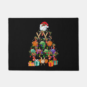 Baseball Christmas Tree Santa Hat Sport Lover Gift Doormat