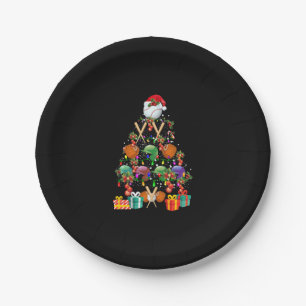 Baseball Christmas Tree Santa Hat Sport Lover Gift Paper Plates