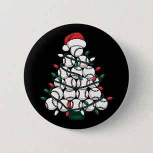 Baseball Christmas Tree Santa Sports Button