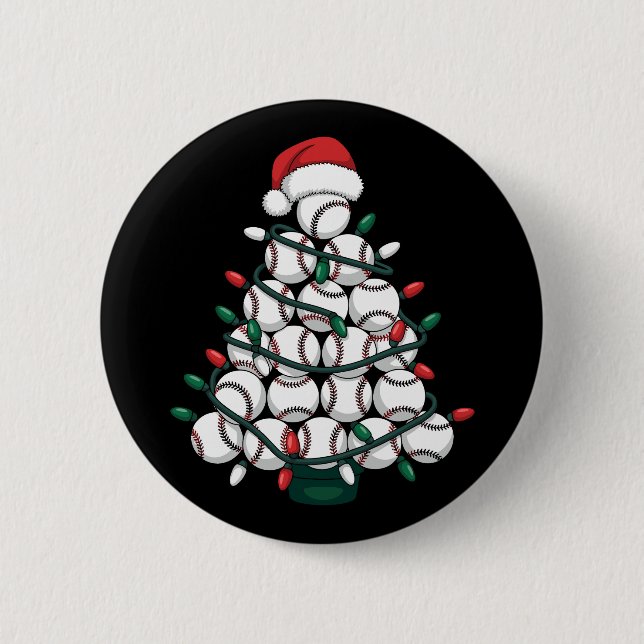 Baseball Christmas Tree Santa Sports Button (Front)
