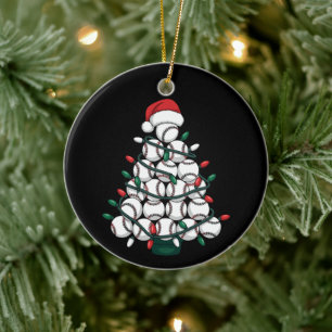 Baseball Christmas Tree Santa Sports Ceramic Ornament