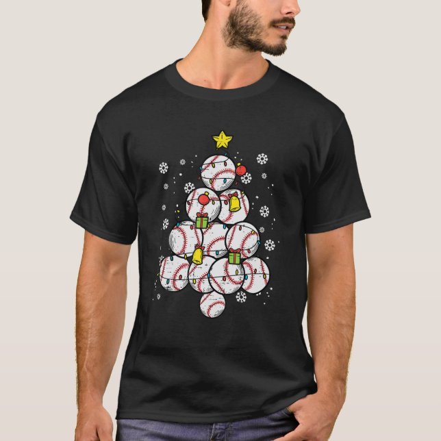 Baseball Christmas Tree Xmas Sports Player Men Wom T-Shirt (Front)