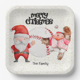Baseball Christmas with ball and Santa Claus Paper Plates