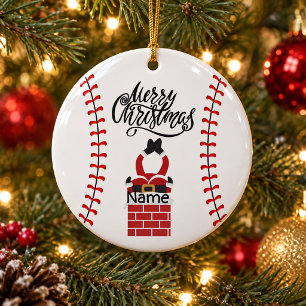 Baseball Christmas with ball Cute Santa Claus Ceramic Ornament