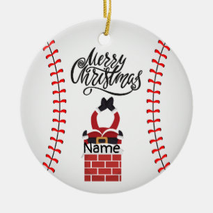 Baseball Christmas with ball Cute  Santa Claus   Ceramic Ornament