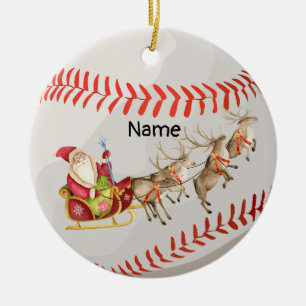 Baseball Christmas with ball Cute  Santa Claus   Ceramic Ornament