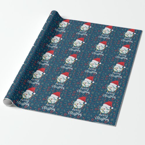 Baseball  Christmas with ball on blue background Wrapping Paper
