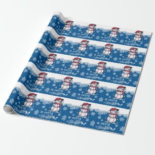 Baseball Christmas with ball on blue background Wrapping Paper