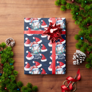 Baseball  Christmas with ball on blue background Wrapping Paper