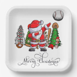 Baseball Christmas with gifts and ball Holiday Paper Plates