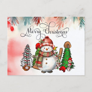 Baseball Christmas with gifts and ball Holiday Postcard