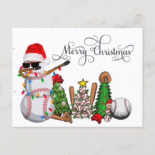 Baseball Christmas with gifts and ball    Holiday Postcard