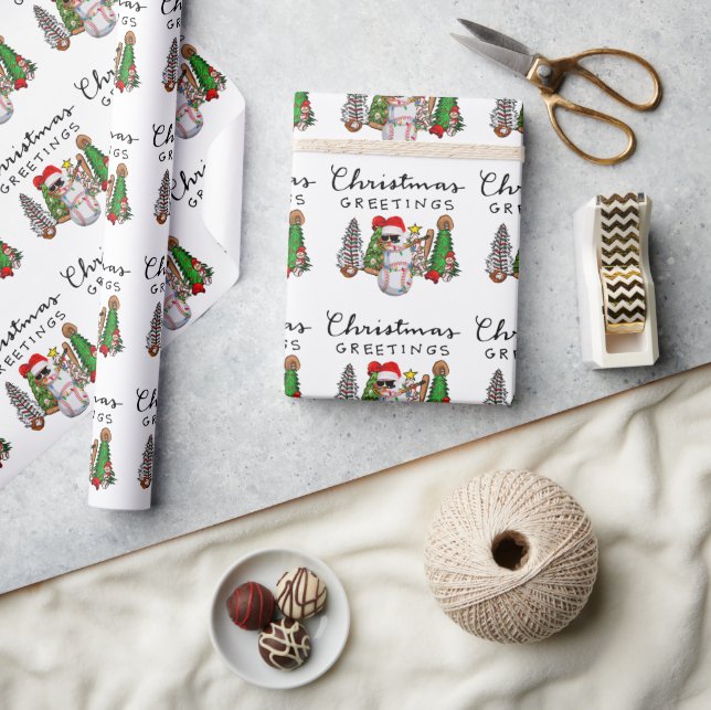 Baseball Christmas with gifts and ball     Wrapping Paper (Crafts)