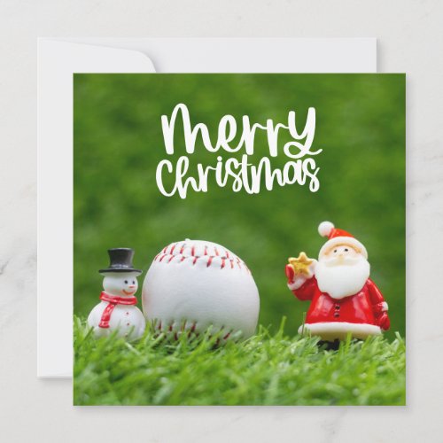 Baseball Christmas with Santa Claus and Snowman  Holiday Card