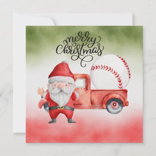 Baseball Christmas with Santa Claus and Snowman Holiday Card