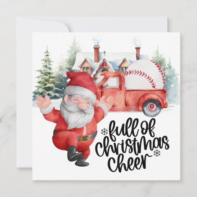 Baseball Christmas with Santa Claus and Snowman Holiday Card (Front)