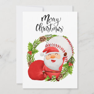 Baseball Christmas with Santa Claus for Players Holiday Card