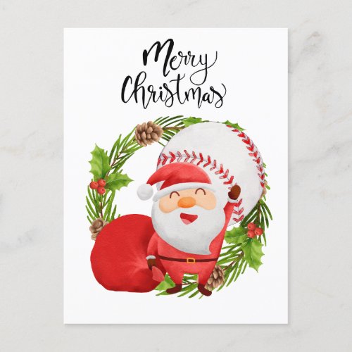Baseball Christmas with Santa Claus for Players Holiday Postcard