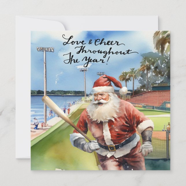 Baseball Christmas with Santa Claus Holiday Card (Front)