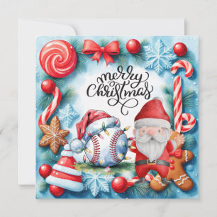Baseball Christmas with Santa Claus Holiday Card