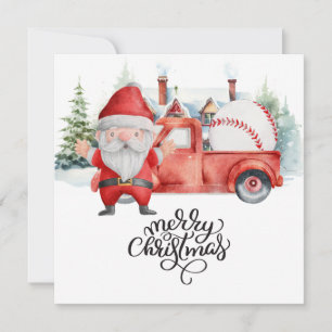 Baseball Christmas with Santa Claus Holiday Card