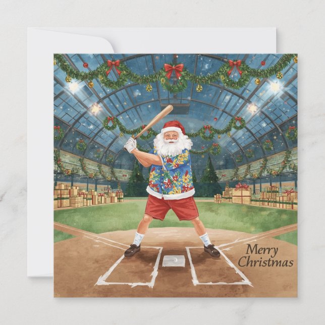 Baseball Christmas with Santa Claus Holiday Card (Front)