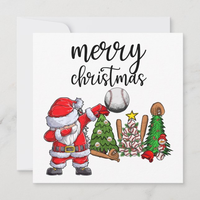 Baseball Christmas with Santa Claus Holiday Card (Front)