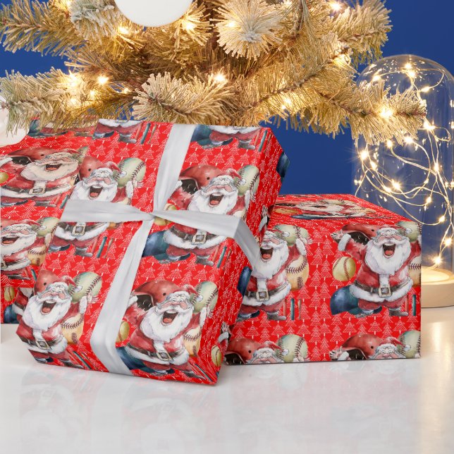 Baseball Christmas with Santa Claus Wrapping Paper (Holidays)