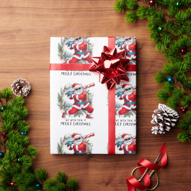 Baseball Christmas with Santa Claus Wrapping Paper (Holiday Gift)