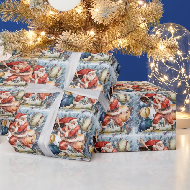 Baseball Christmas with Santa Claus Wrapping Paper (Holidays)