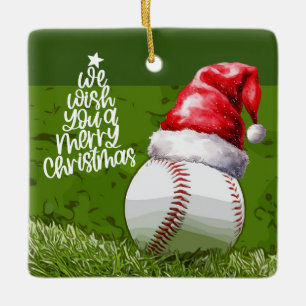Baseball Christmas with Santa Hat for Player Ceramic Ornament