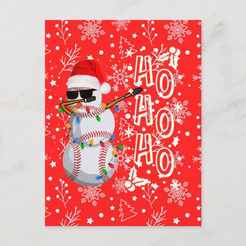 Baseball Christmas with Santa hat     Postcard