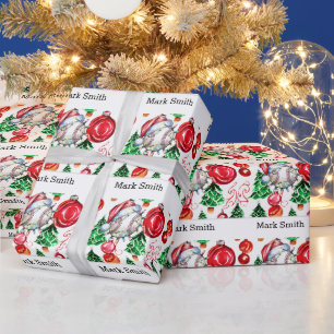Baseball Christmas with Santa Hat Wrapping Paper