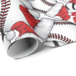 Baseball Christmas with Santa Hats Wrapping Paper