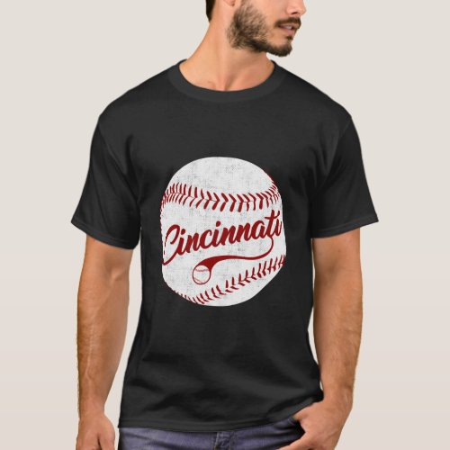 Baseball Cincinnati Ball Red Seam National Pastime T_Shirt