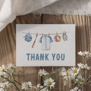 Baseball Clothesline Baby Shower Letterpress Thank You Card