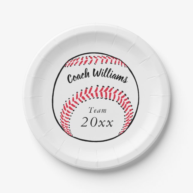 Baseball Coach Add Name, Team and Year Paper Plates (Front)