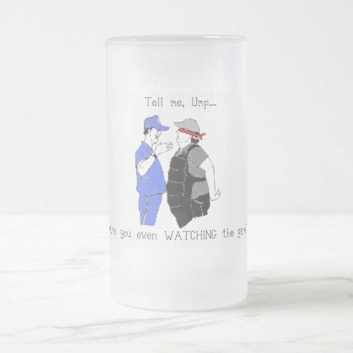 Baseball Coach and Umpire Face Off Frosted Glass Beer Mug