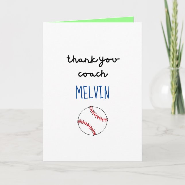 Baseball Coach Appreciation Card, Thank You Card (Front)