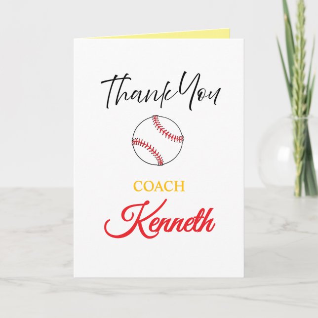 Baseball Coach Appreciation Card, Thank You Card (Front)