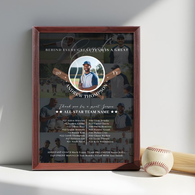 Baseball Coach Appreciation Team Photo Collage Award Plaque (Baseball Coach Appreciation Team Photo Collage Award Plaque)