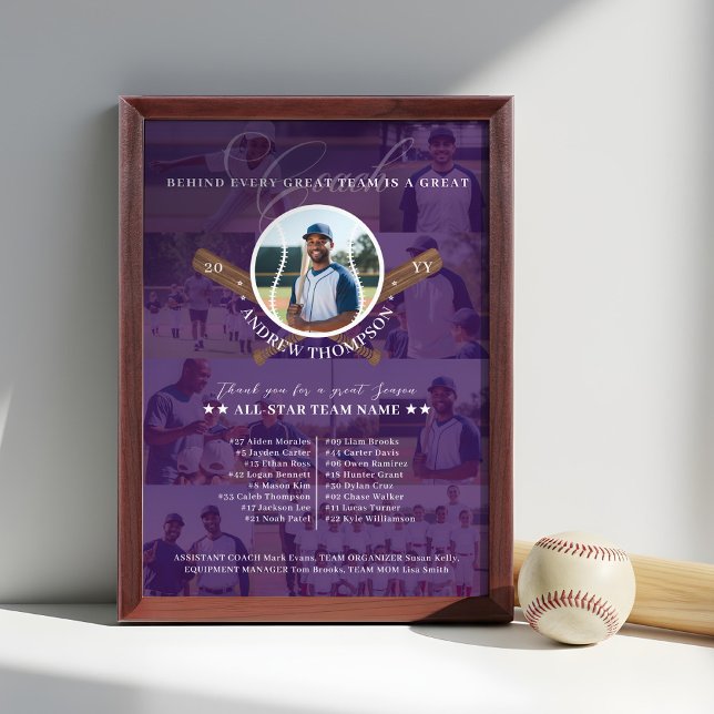 Baseball Coach Appreciation Team Photo Collage Award Plaque (Baseball Coach Appreciation Team Photo Collage Award Plaque)