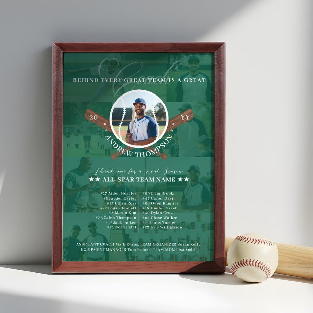 Baseball Coach Appreciation Team Photo Collage Award Plaque (Baseball Coach Appreciation Team Photo Collage Award Plaque)