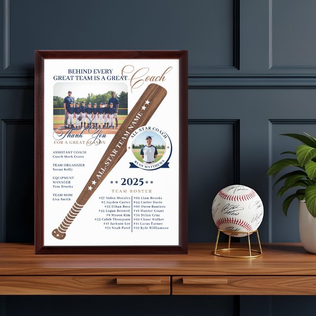 Baseball Coach Appreciation Team Photo Keepsake Award Plaque (Baseball Coach Appreciation Team Photo Keepsake Award Plaque)